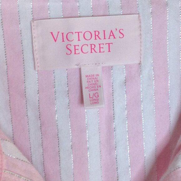 Victoria's Secret Striped Pajama Set Long Sleeve Pink Large with Long Inseam - Picture 2 of 7